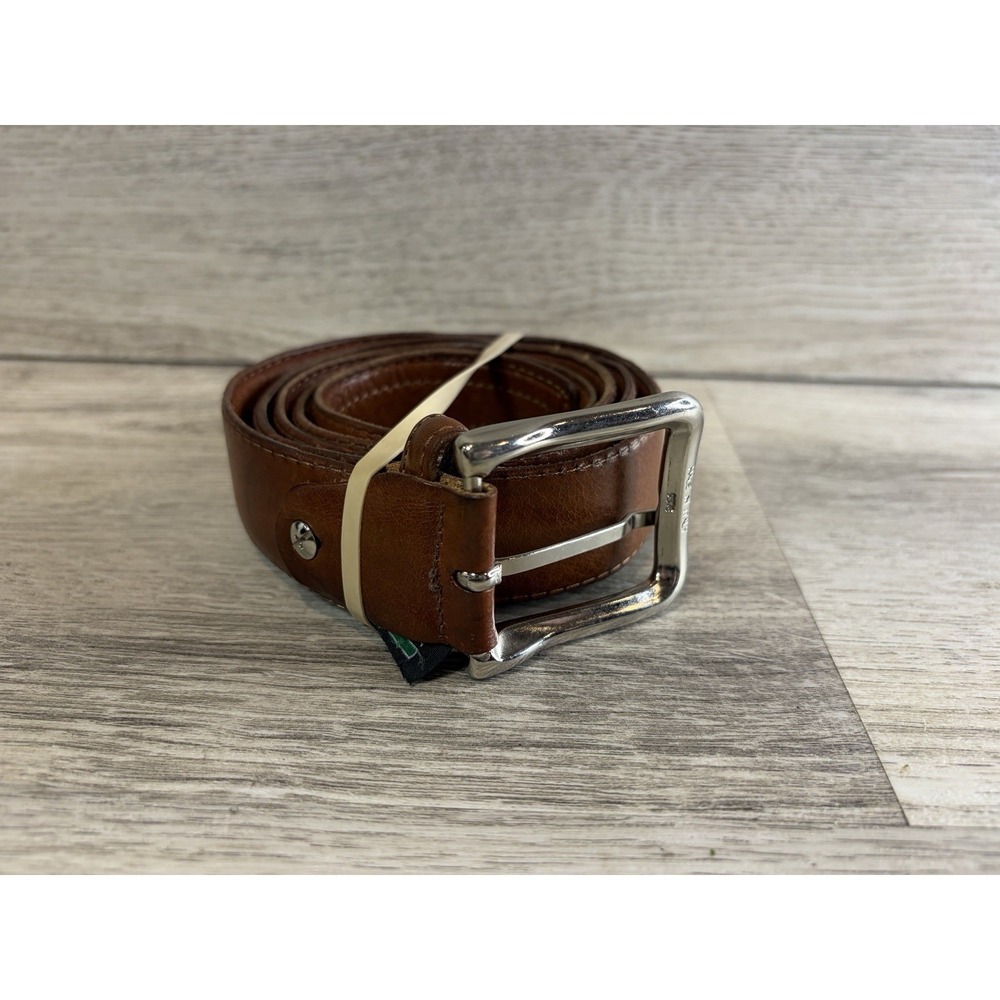 OfficinArtigiana Mens Brown Cognac Leather‎ Solid Casual Dress Belt Italy 38